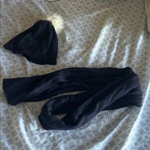Talbots Navy Knit Scarf and Beanie Set